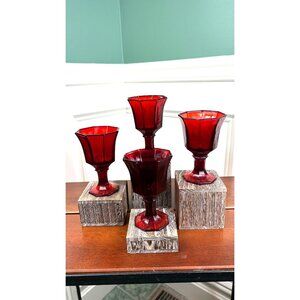Independence Octagonal Ruby Red Stemmed Glass Cordials.